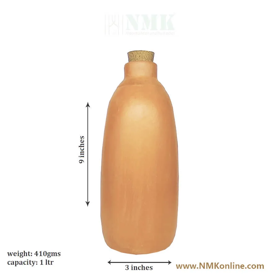 Clay Water Bottle 1 Ltr (Cork cap)
