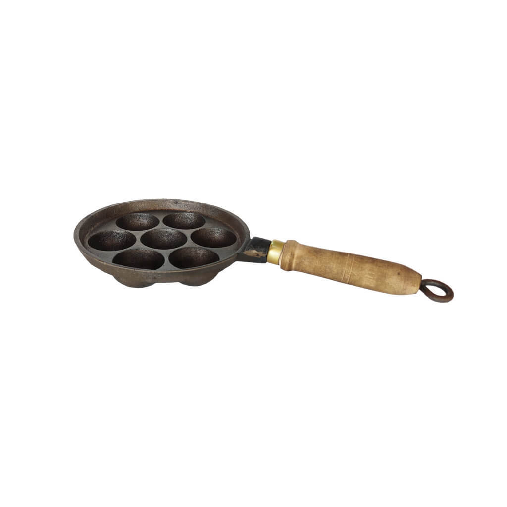 Cast Iron Paniyara Kal 7 pits | wooden Handle  