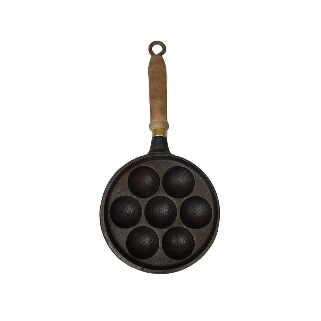 Cast Iron Paniyara Kal 7 pits | wooden Handle  