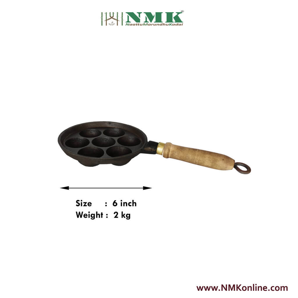 Cast Iron Paniyara Kal 7 pits | wooden Handle  