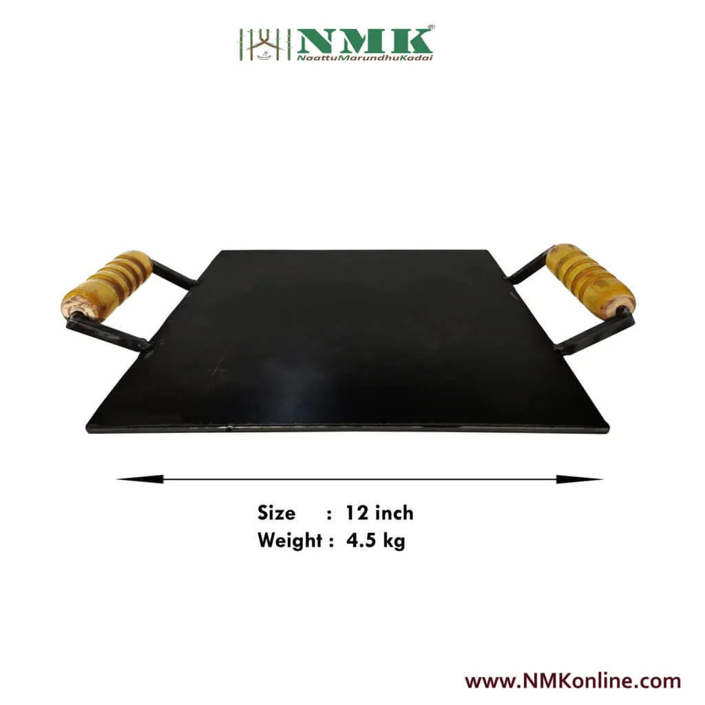 Pure Iron Square Dosa Tawa 12 inch | Wooden Handle